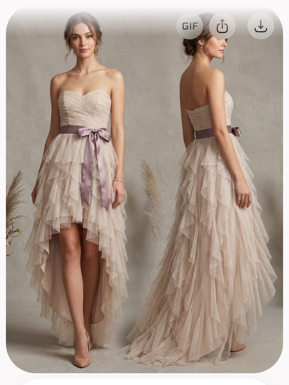 Teeze Me Blush Strapless High-Low Ruffle Tulle Dress with Satin Sash